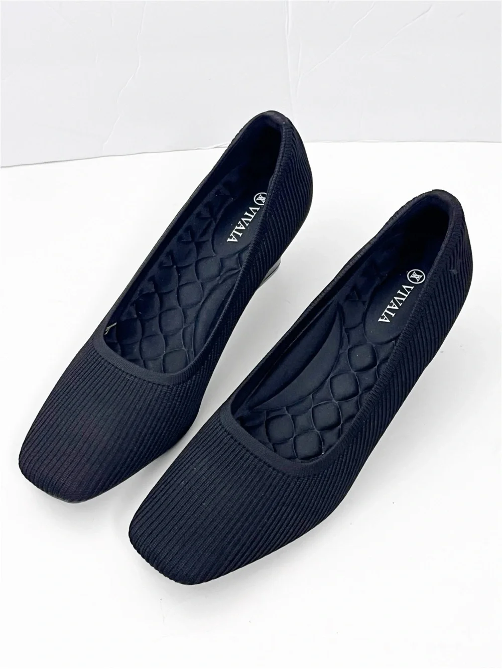 VIVAIA Black Square Toe Wedge Heel Slip On Loafers Shoes EU42 Casual Comfort